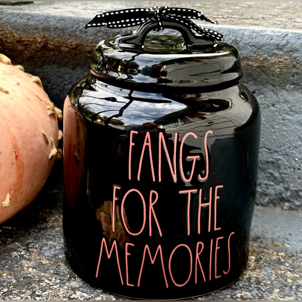 Rae Dunn FANGS FOR THE MEMORIES Ceramic Canister Cookie Jar 8.5" Black New
